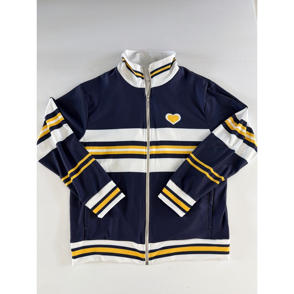 Art Twins Studio Game Day Rugby Style Y2K Track Jacket Blue Yellow Heart Small